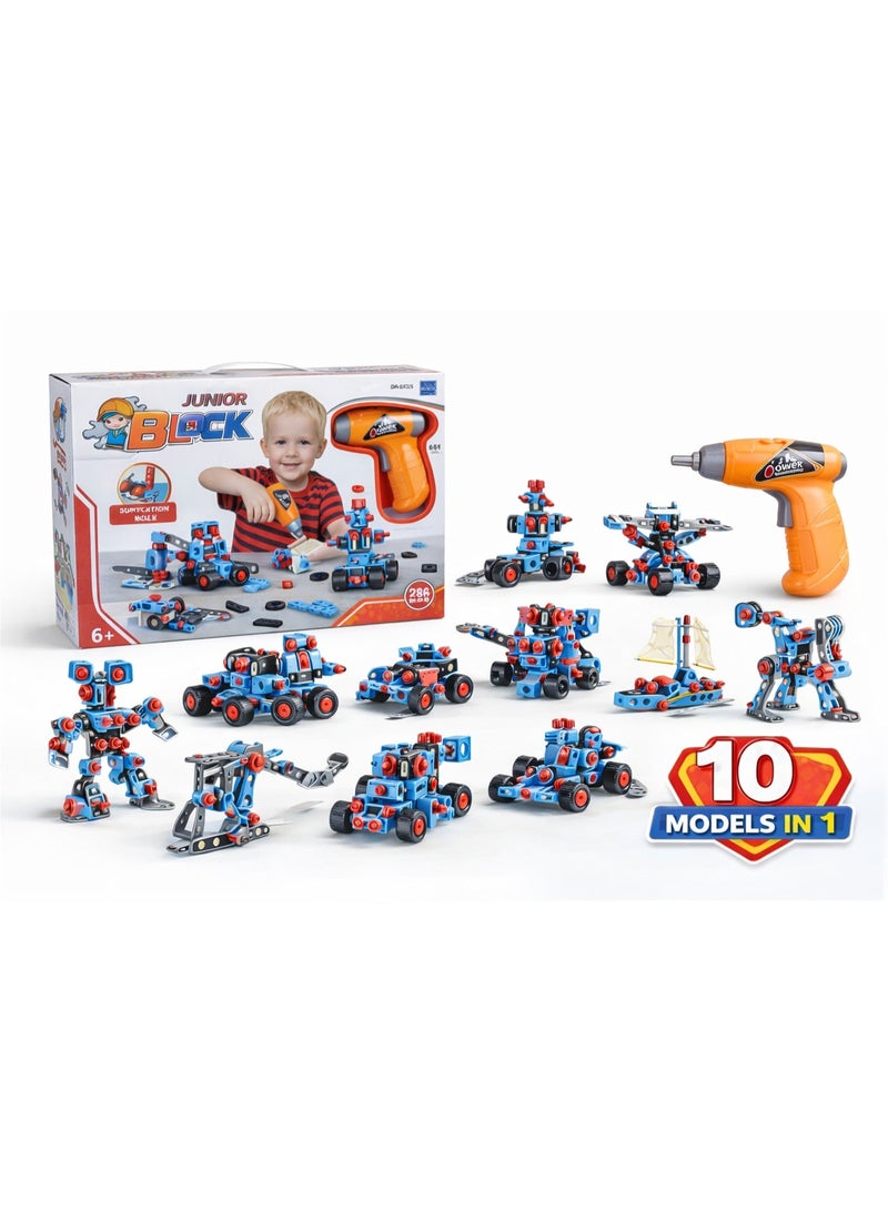 286-Piece Kids Smart Diy Building Toy With Simulation Drill – 10 Toys In 1 – Learn, Build & Play – Perfect Gift For Ages 6+ - Image 1